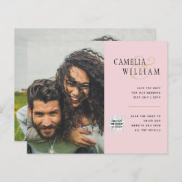 Convite de casamento com foto e código QR para dat