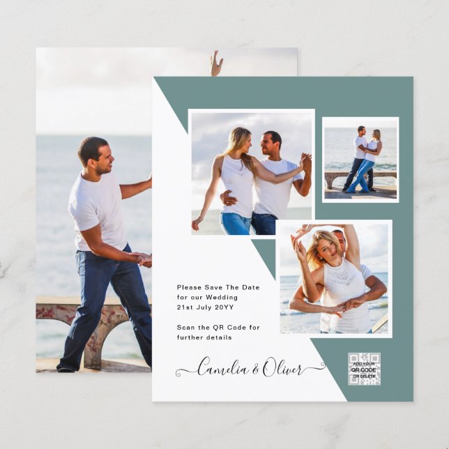 Convite de Casamento com Foto e Código QR para Sal (Frente/Verso)