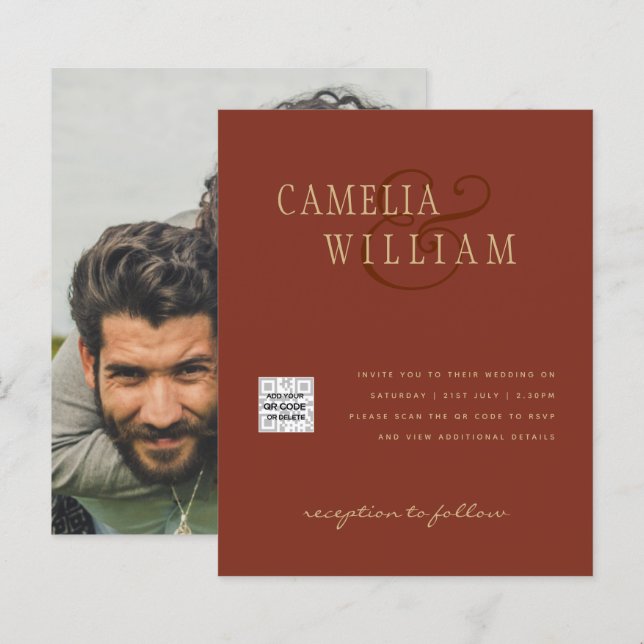 Convite de Casamento com Foto e Código QR para Sal (Frente/Verso)