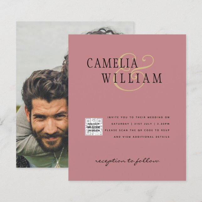 Convite de Casamento com Foto e Código QR para Sal (Frente/Verso)