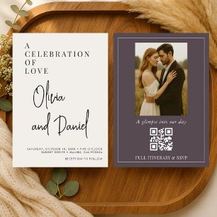 Convite de Casamento com Foto e Código QR Roxo