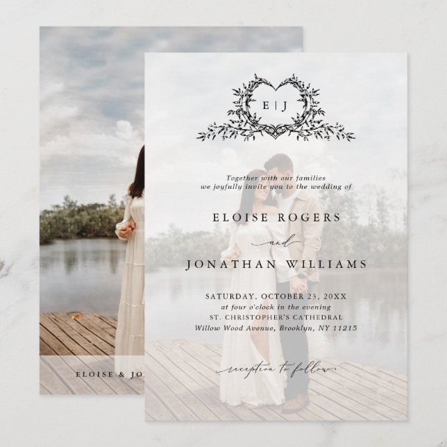 Convite de Casamento com Foto e Crista de Caligraf (Frente/Verso)