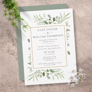 Convite de casamento com foto e folhas de verde ap