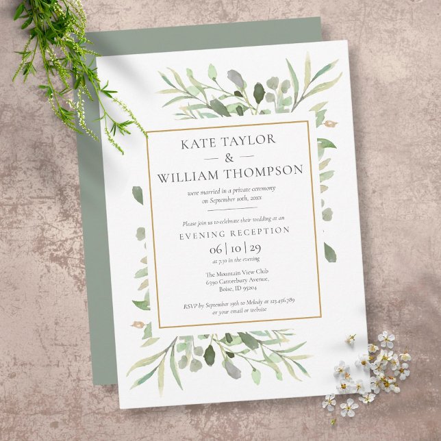 Convite de casamento com foto e folhas de verde ap (Criador carregado)