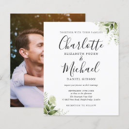 Convite de Casamento com Foto e Folhas de Verdura 