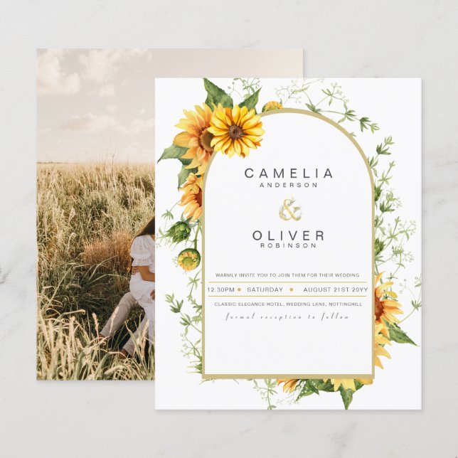 Convite de Casamento com Foto e Girassóis (Frente/Verso)