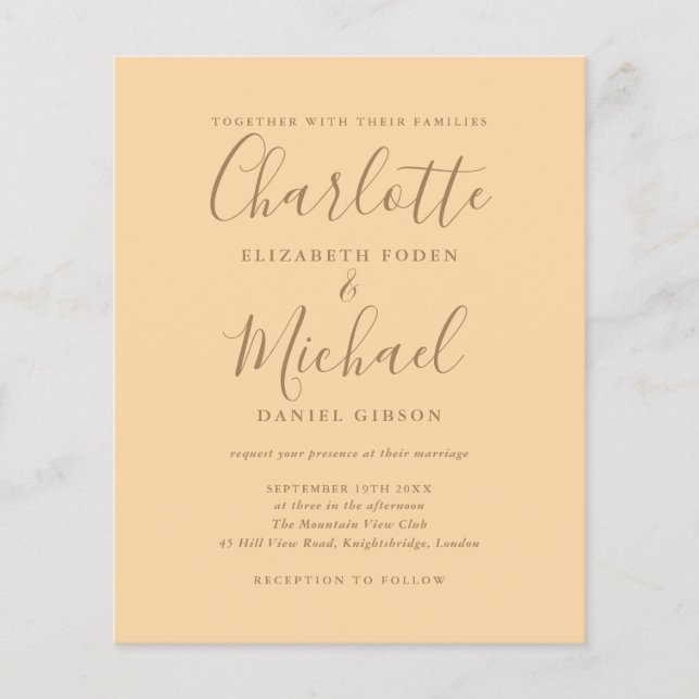 Convite de Casamento com Foto e Letra Champagne Ec (Frente)
