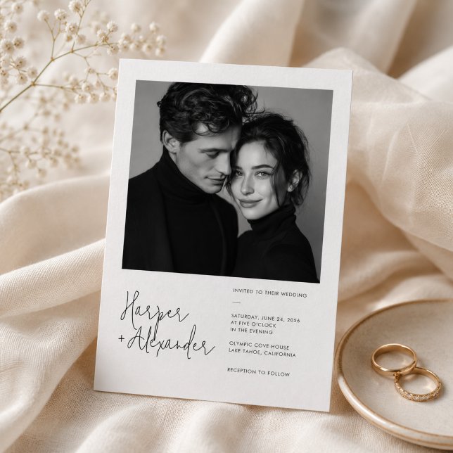 Convite de Casamento com Foto e Letra Moderna Mini (Criador carregado)
