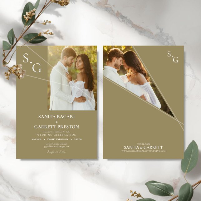 Convite de Casamento com Foto e Linhas Intersectan (Modern Photo Wedding Invitation)