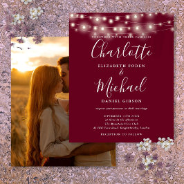 Convite de Casamento com Foto e Luzes Burgundy Eco