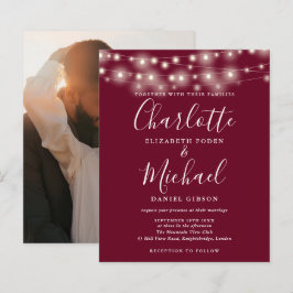 Convite de Casamento com Foto e Luzes de Borgonha 