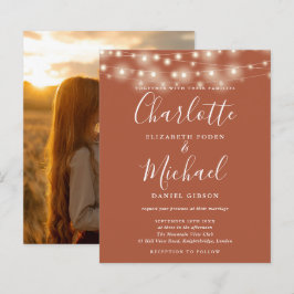 Convite de casamento com foto e luzes de terracota