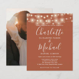 Convite de casamento com foto e luzes de terracota