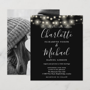 Convite de Casamento com Foto e Luzes Preto e Bran