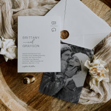 Convite de Casamento com Foto e Monograma Branco M