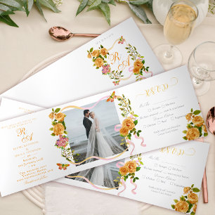 Convite de Casamento com Foto e Monograma de Fita