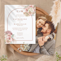 Convite de Casamento com Foto e Monograma de Grama