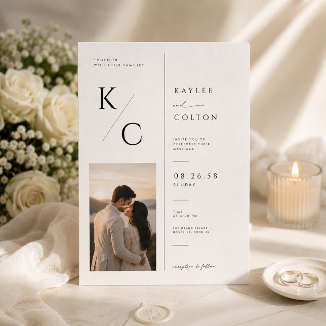 Convite de Casamento com Foto e Monograma Elegante (Criador carregado)
