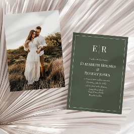Convite de Casamento com Foto e Monograma em Oliva