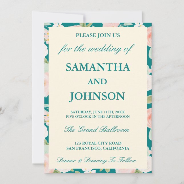 Convite de Casamento com Foto e Monograma Floral d (Frente)