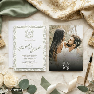 Convite de Casamento com Foto e Monograma Floral e