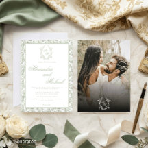 Convite de Casamento com Foto e Monograma Floral e