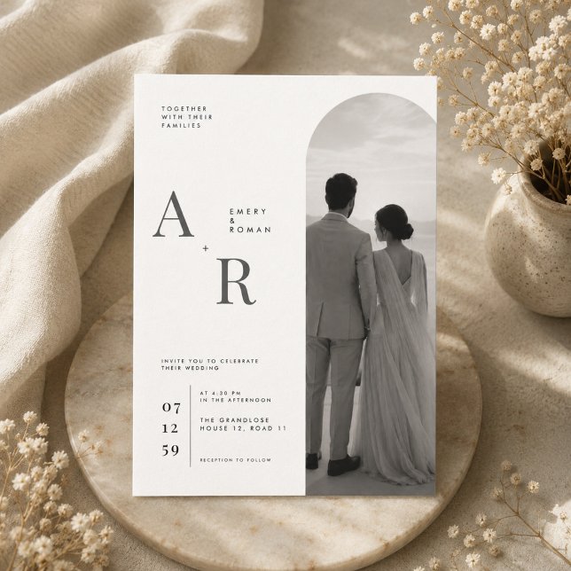 Convite de Casamento com Foto e Monograma Minimali (Criador carregado)