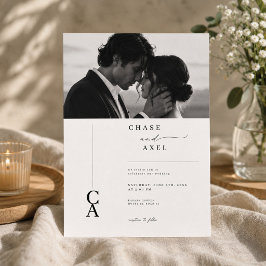Convite de Casamento com Foto e Monograma Moderno.