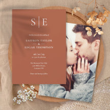 Convite de Casamento com Foto e Monograma Moderno 
