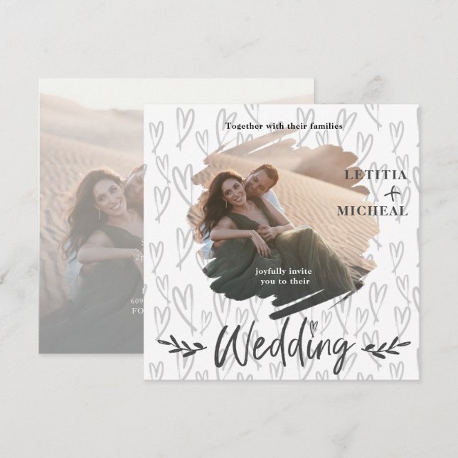 Convite de Casamento com Foto e Pincelada Moderna (Frente/Verso)