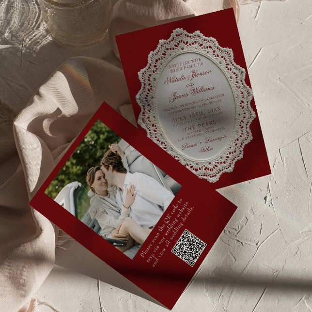 Convite de Casamento com Foto e QR Code de Renda B (Criador carregado)