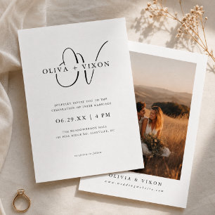 Convite de Casamento com Foto Elegante Monograma M