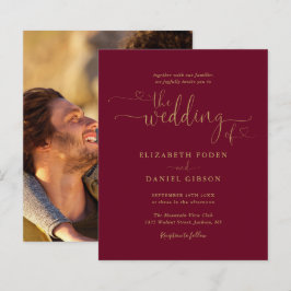 Convite de casamento com foto em letra dourada Bur