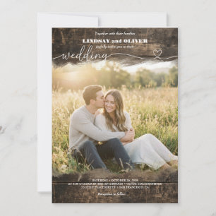 Convite de Casamento com Foto em Madeira Rústica H