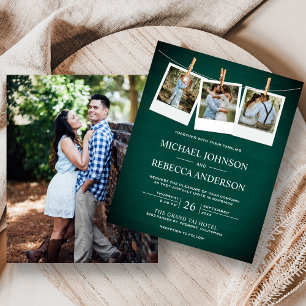 Convite de Casamento com Foto em Madeira Verde Rús