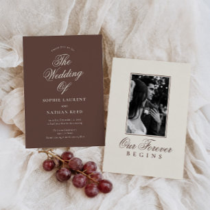 Convite de Casamento com Foto em Marrom Chocolate
