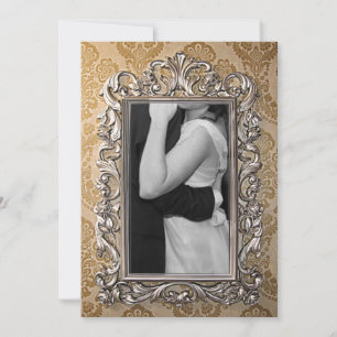 Convite de Casamento com Foto em Moldura de Ouro E