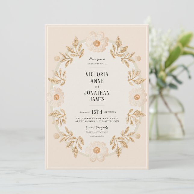 Convite de Casamento com Foto em Moldura Floral (Em pé/Frente)