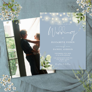 Convite de Casamento com Foto em Pó Floral Azul De