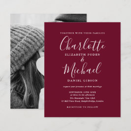 Convite de Casamento com Foto em Script Burgundy E