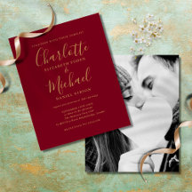 Convite de Casamento com Foto em Script Dourado Bo