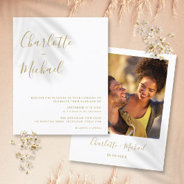 Convite de Casamento com Foto em Script Dourado Ec