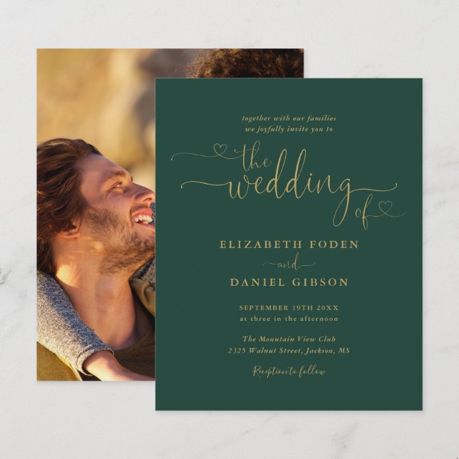 Convite de Casamento com Foto em Script Dourado Es (Frente/Verso)
