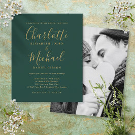 Convite de Casamento com Foto em Script Dourado Es