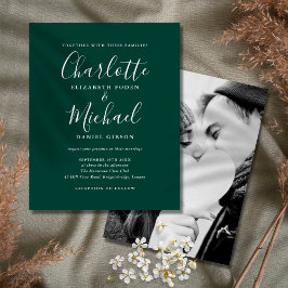 Convite de Casamento com Foto em Script Esmeralda 