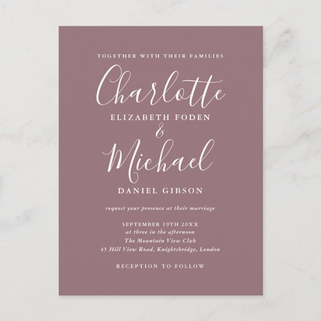 Convite de Casamento com Foto em Script Mauve (Frente)