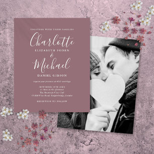 Convite de Casamento com Foto em Script Mauve Econ