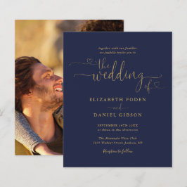 Convite de Casamento com Foto em Script Navy Gold 