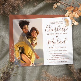 Convite de Casamento com Foto em Script Terracota 