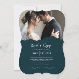 Convite de Casamento com Foto em Teal Escuro Moder